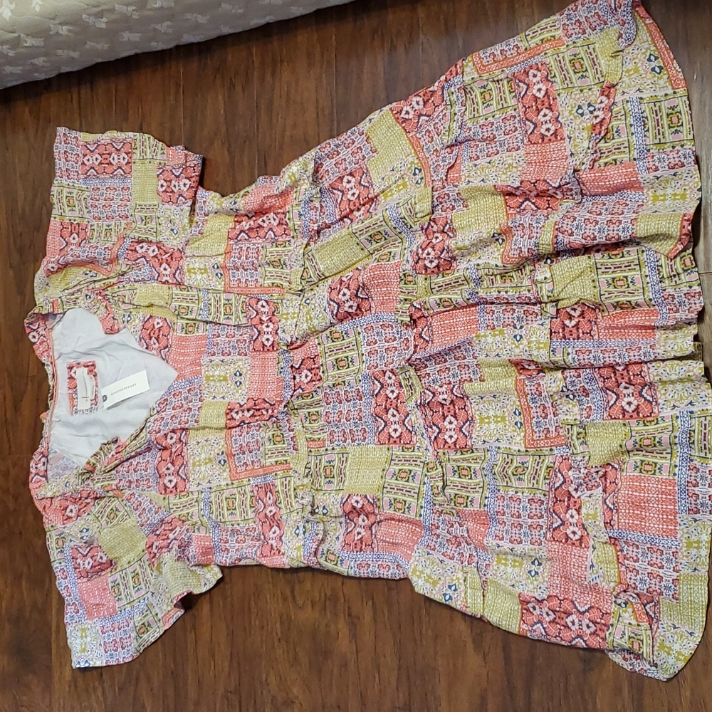 Anthropologie Robin Tiered red yellow floral mini sundress short sleeves Large - Picture 15 of 16